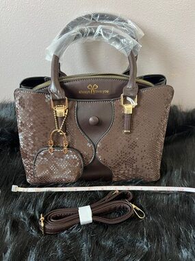 Always I Love You Brown Snake-Embossed Top-Handle Satchel